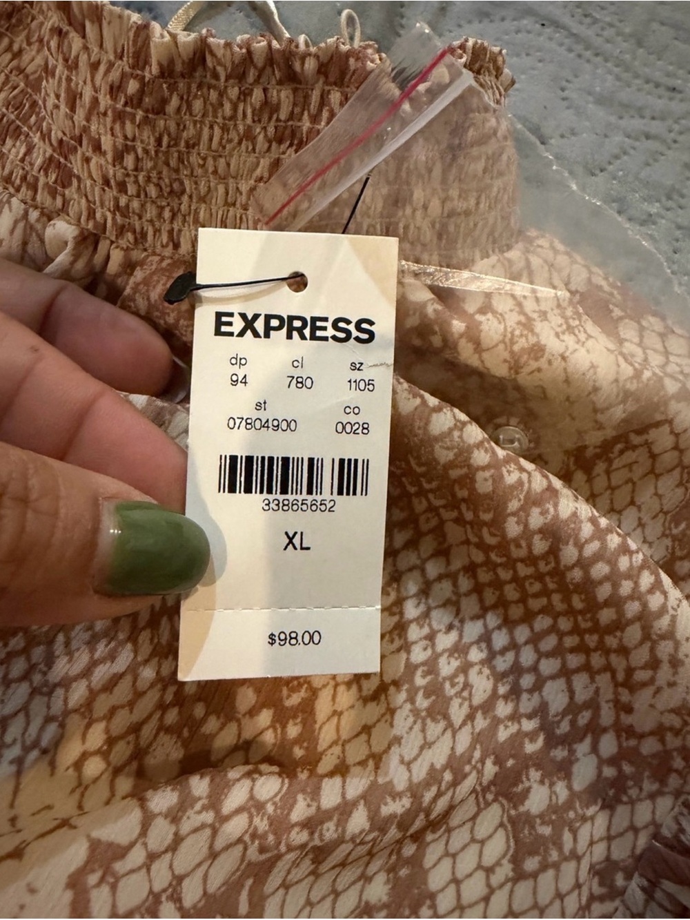 Express Beige Snake-Print Ruffle Dress - Picture 4 of 5